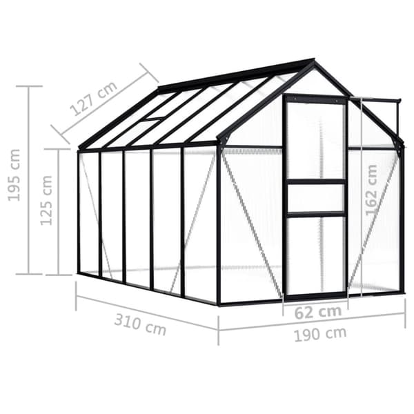 vidaXL Växthus antracit aluminium 5,89 m²