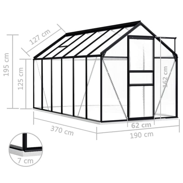 vidaXL Växthus med basram antracit aluminium 7,03 m²