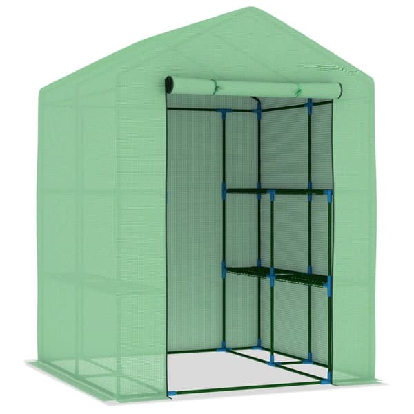 vidaXL drivhus med hylder 143x143x195 cm stål