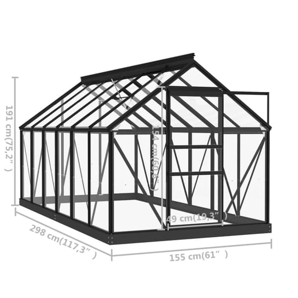 vidaXL Glasväxthus antracit 155x298x191 cm aluminium