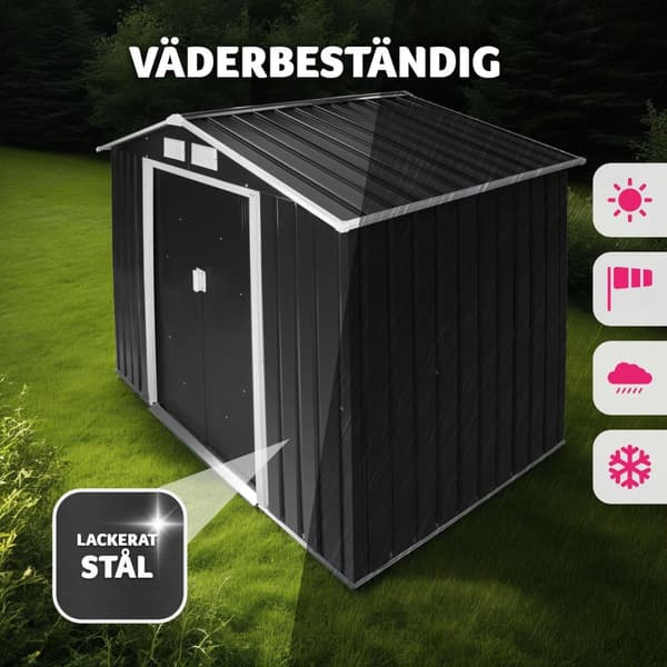 Redskapsbod med sadeltak - grå/vit