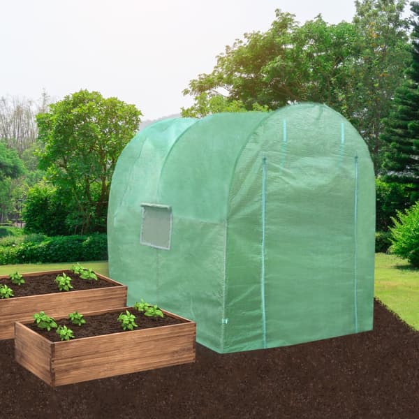 Polyeten Polytunnel Tunnelväxthus 19mm Ram med 2 Växthushyllor Drivhus Växthus Järnram Lättviktigt Markpinnar Dragkedja Fönster Transparent