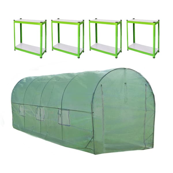 Polytunnel drivhus 25mm med reol 6 x 3m
