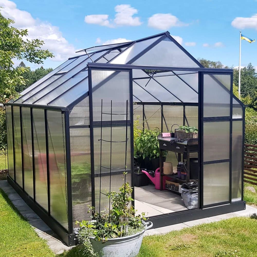 Växthus 8,9m² | Hög odlingshöjd | 6 mm kanalplast - Svart