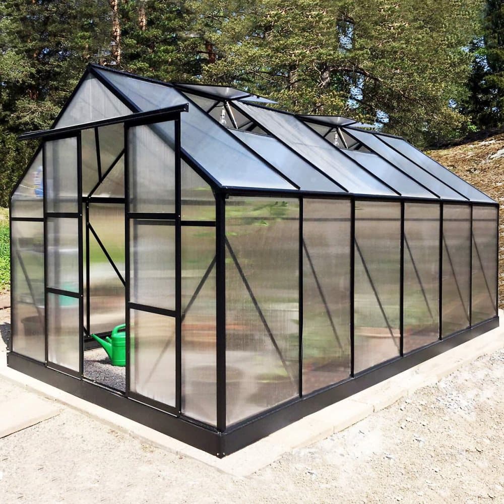 Växthus 10,7m² | Hög odlingshöjd | 6mm kanalplast - Svart