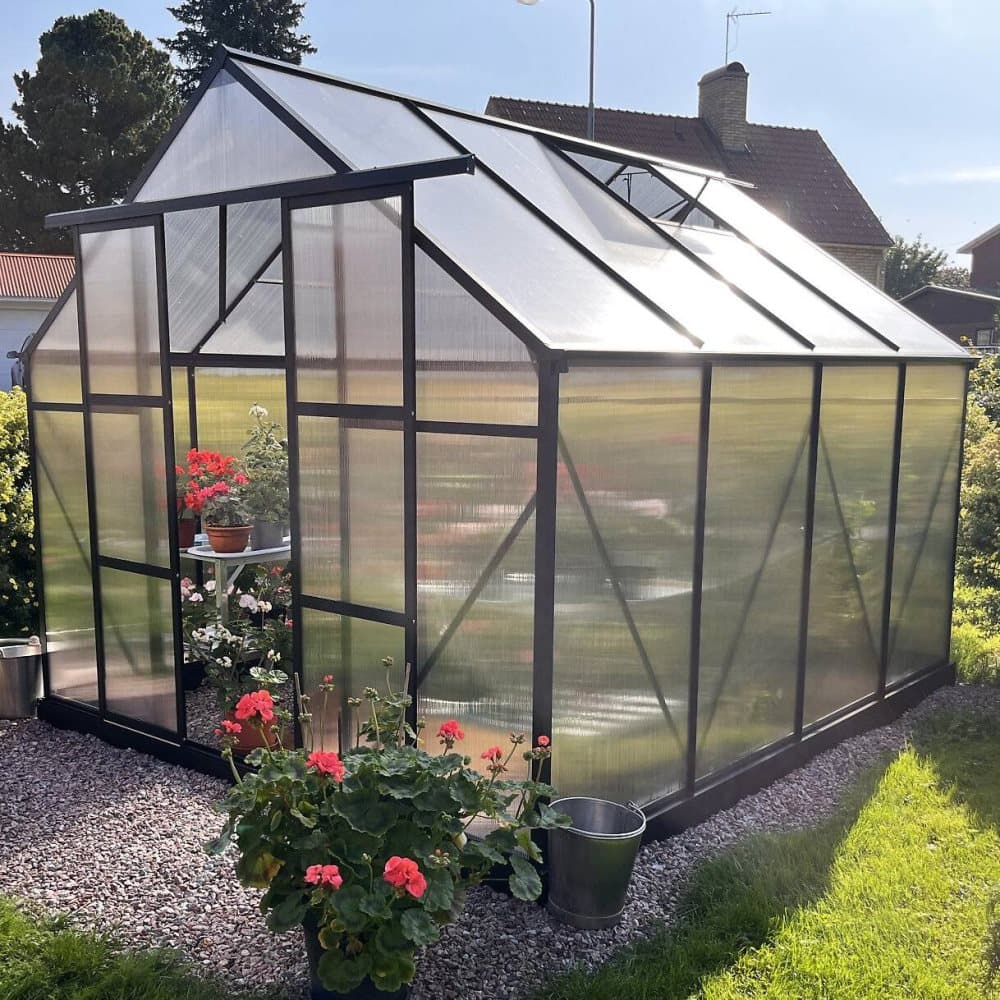 Växthus 7,2m² | 6mm Kanalplast | Hög odlingshöjd - Svart