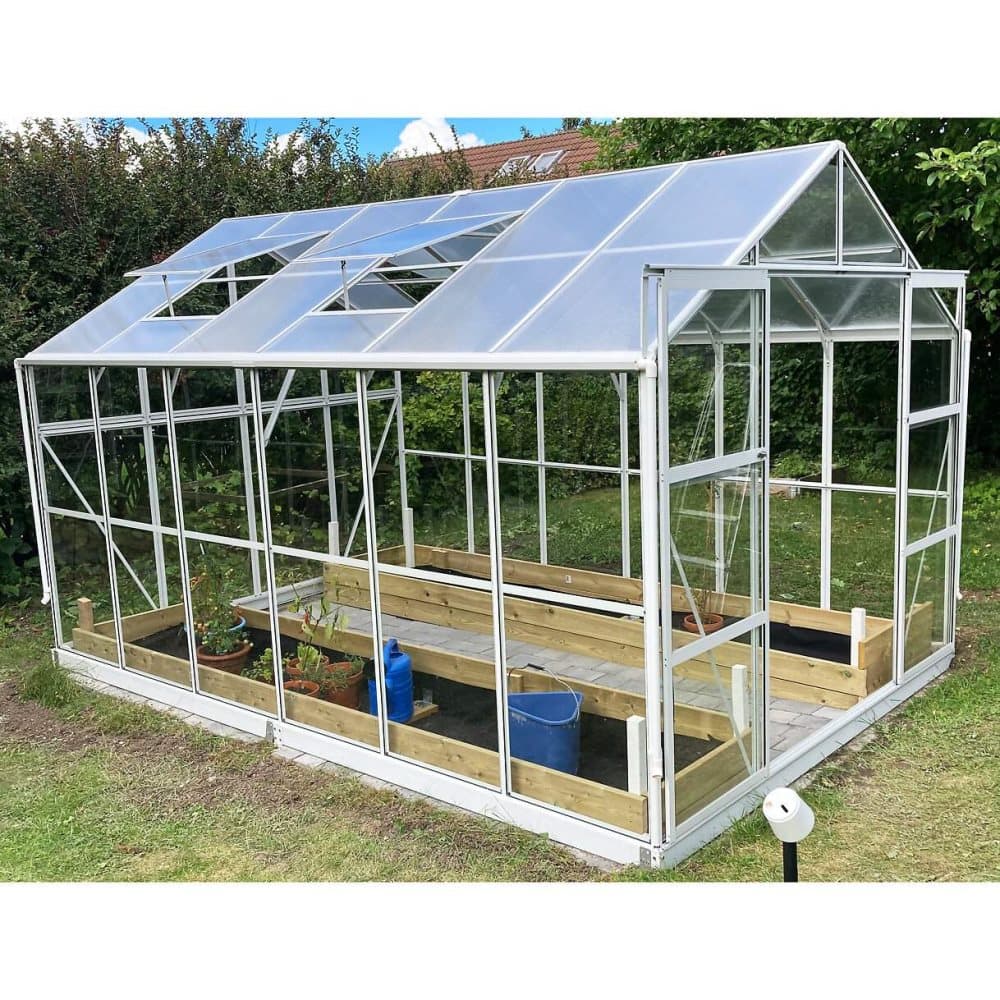 Växthus 9,6 m² | 4mm säkerhetsglas | 5 års stormgaranti | Vit