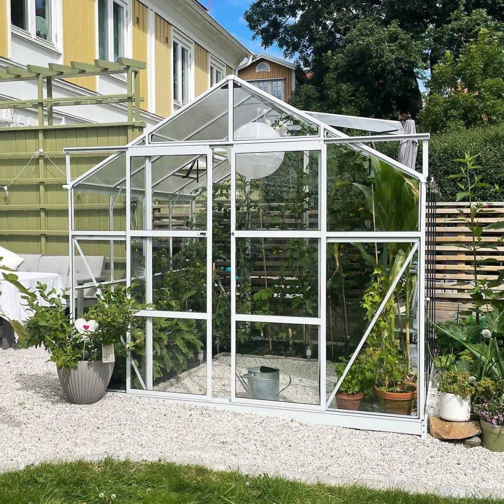 Växthus 6,4 m² | 4 mm säkerhetsglas | 5 års stormgaranti - Vit