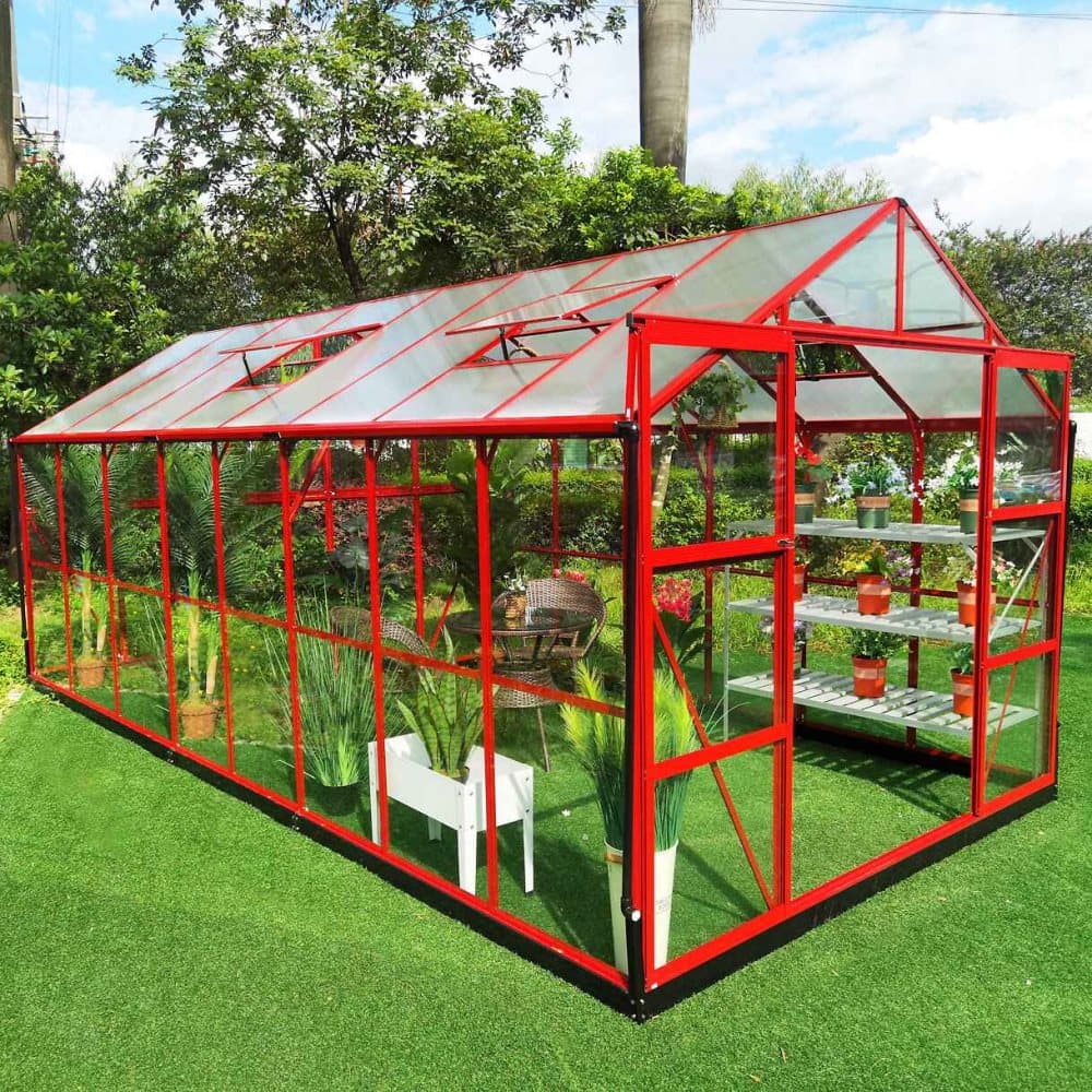 Växthus 12,7m² | 5 års stormgaranti | 4mm säkerhetsglas - Röd