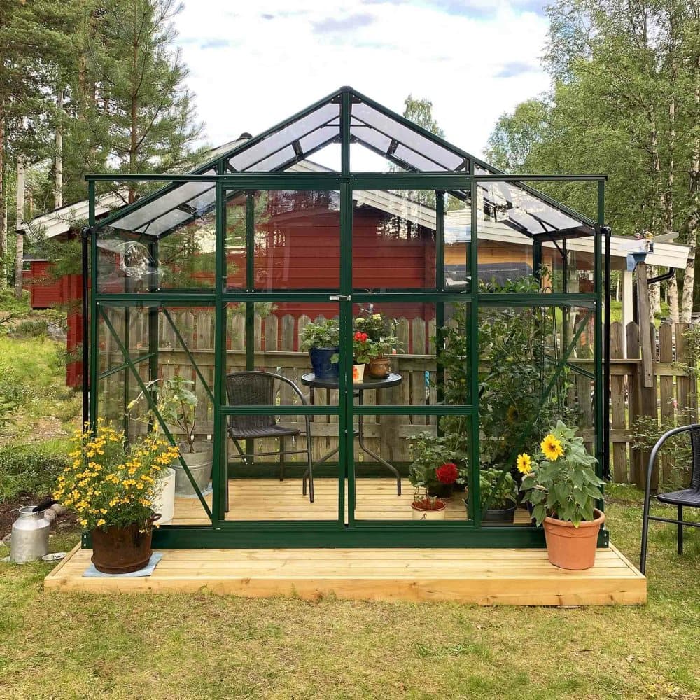 Växthus 3,3m² | 4mm säkerhetsglas | 5 års stormgaranti - Grön