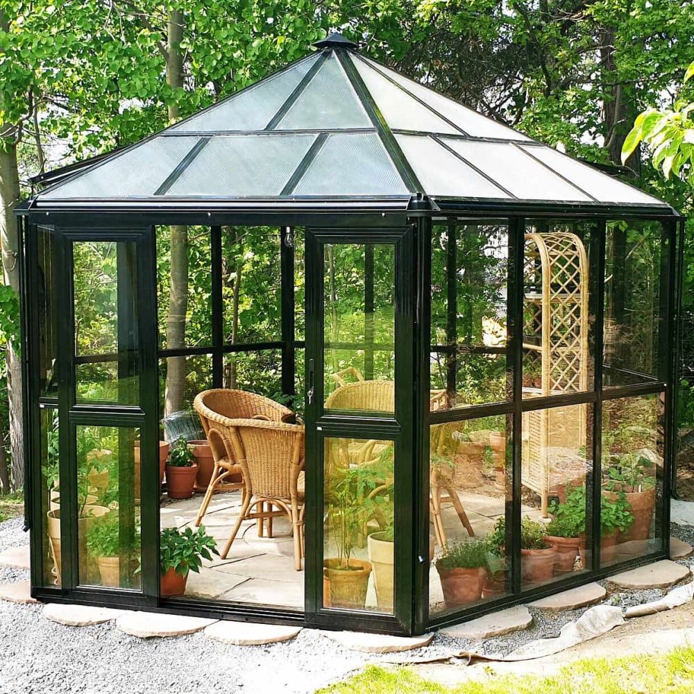 Orangeri/Lusthus 10m² | Sexkantigt växthus | Säkerhetsglas