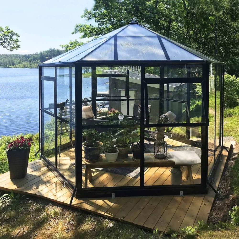 Orangeri och lusthus 7,8m² | Sexkantigt växthus| 4mm säkerhetsglas