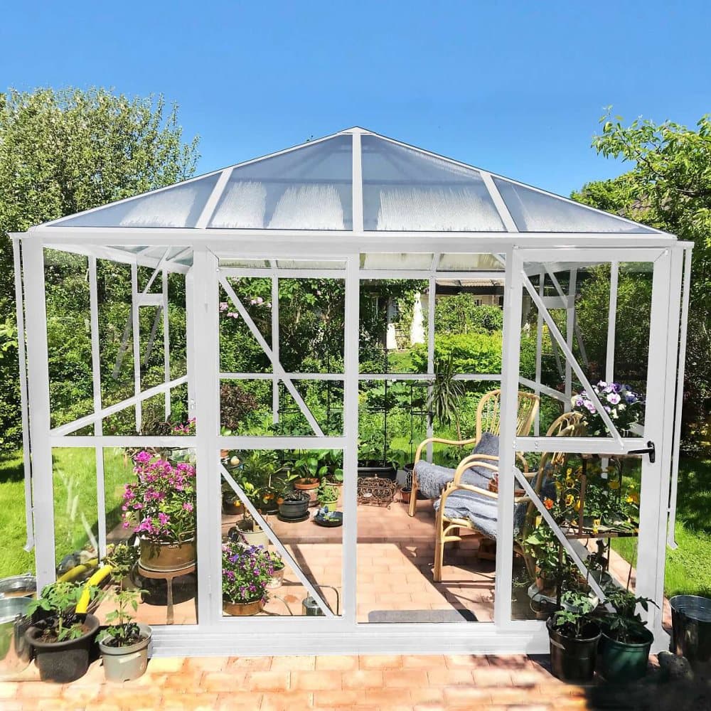 Gazebo 8,7 m² | 5 års stormgaranti | Kvadratiskt premiumväxthus - Vit
