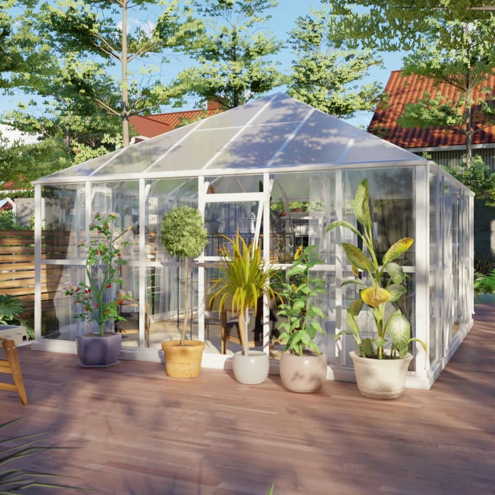 Gazebo 19m² Premiumväxthus | 5 års stormgaranti | 4mm säkerhetsglas - Vit