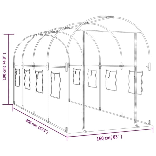 vidaXL Kasvihuone läpinäkyvä 160x400x190 cm PVC ja jauhemaalattu teräs
