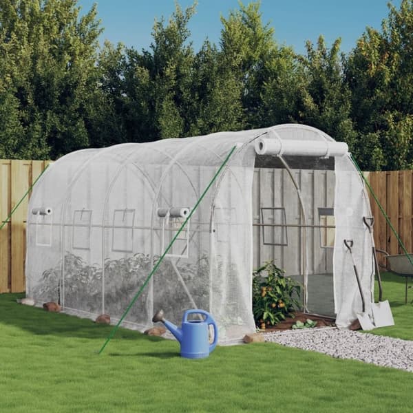 vidaXL Växthus med stålram vit 8 m² 4x2x2 m