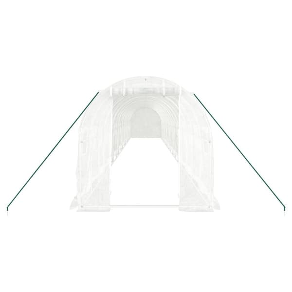 vidaXL Växthus med stålram vit 32 m² 16x2x2 m