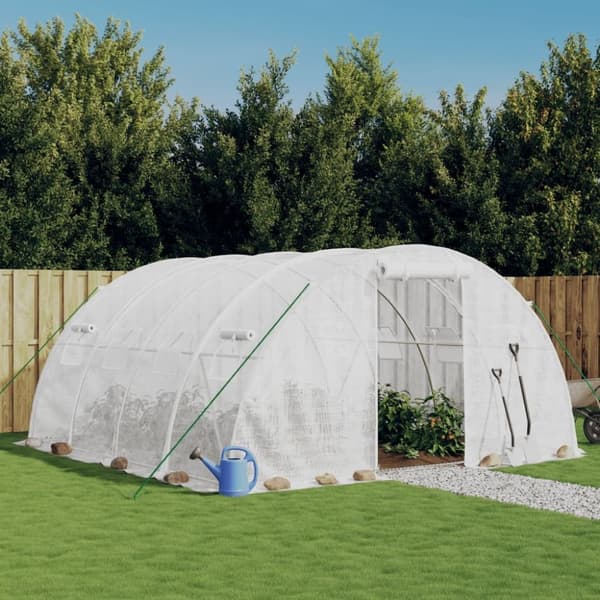 vidaXL Växthus med stålram vit 16 m² 4x4x2 m