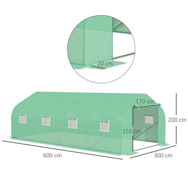 Rootz-foliokasvihuone - Kasvihuone - Kylmärunkoinen kasvihuone - Polytunnel-kasvihuone - Suuri kasvihuone - Vihreä - 6Lx3Wx2H CM