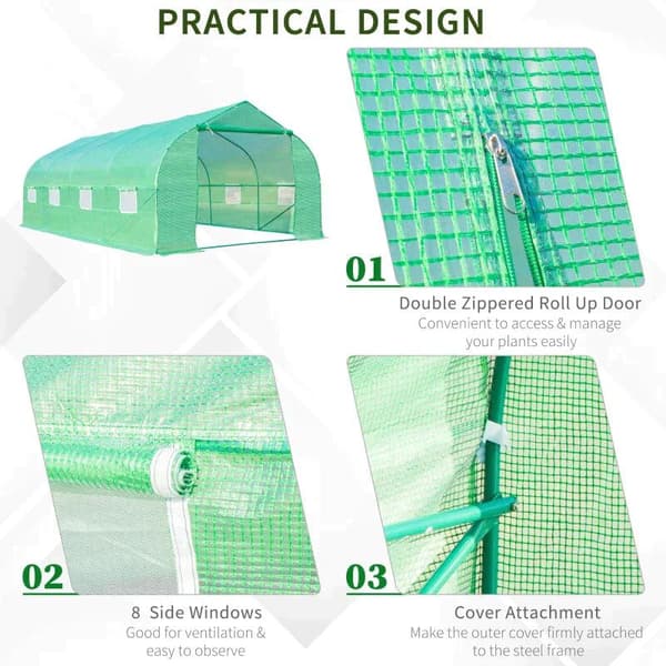 Rootz-foliokasvihuone - Kasvihuone - Kylmärunkoinen kasvihuone - Polytunnel-kasvihuone - Suuri kasvihuone - Vihreä - 6Lx3Wx2H CM