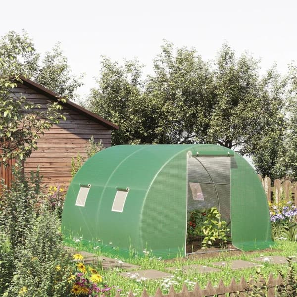 Rootz Greenhouse - Poly Greenhouse - Walk-in Poly Tunnel - Med 4 fönster - Frostskydd - Mörkgrön - 3L x 3W x 2H m