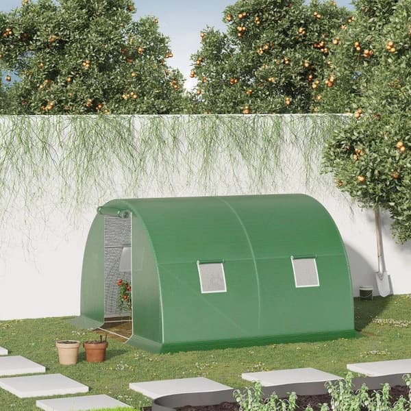 Rootz Greenhouse - Poly Greenhouse - Walk-in Poly Tunnel - Med 4 fönster - Frostskydd - Mörkgrön - 3L x 3W x 2H m