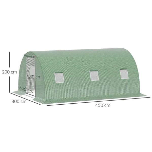 Rootz Greenhouse - Poly Greenhouse - Walk-in Poly Tunneli - 6 ikkunalla - Jäätymissuoja - Tummanvihreä - 4,5L x 3L x 2K m