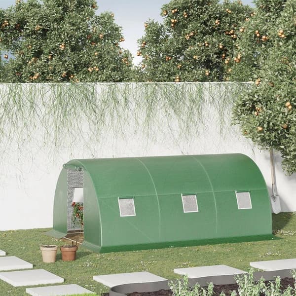 Rootz Greenhouse - Poly Greenhouse - Walk-in Poly Tunneli - 6 ikkunalla - Jäätymissuoja - Tummanvihreä - 4,5L x 3L x 2K m