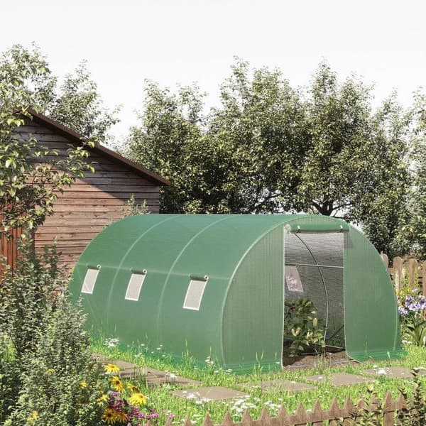 Rootz Greenhouse - Poly Greenhouse - Walk-in Poly Tunneli - 6 ikkunalla - Jäätymissuoja - Tummanvihreä - 4,5L x 3L x 2K m