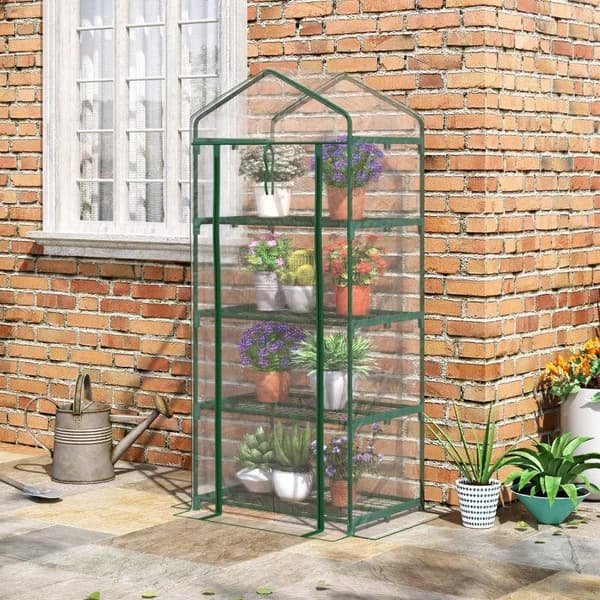 Rootz Greenhouse - Portabelt 4-vånings miniväxthus - Plant Grow House Shed med genomskinligt lock - Tomat House - Kallram - Grön - 70 x 50 x 160 cm