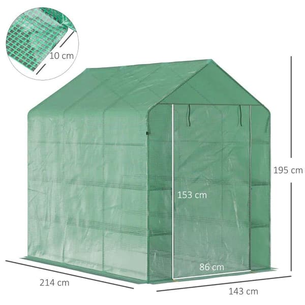 Rootz Greenhouse - Folieväxthus - Walk-in växthus - Med 8 hyllor - Kallram - 214 x 143 x 195 cm