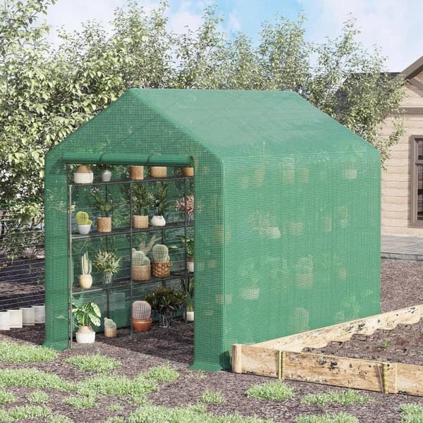 Rootz Greenhouse - Kalvokasvihuone - Walk-in kasvihuone - 8 hyllyllä - Kylmäkehys - Vihreä - 244 x 180 x 210 cm