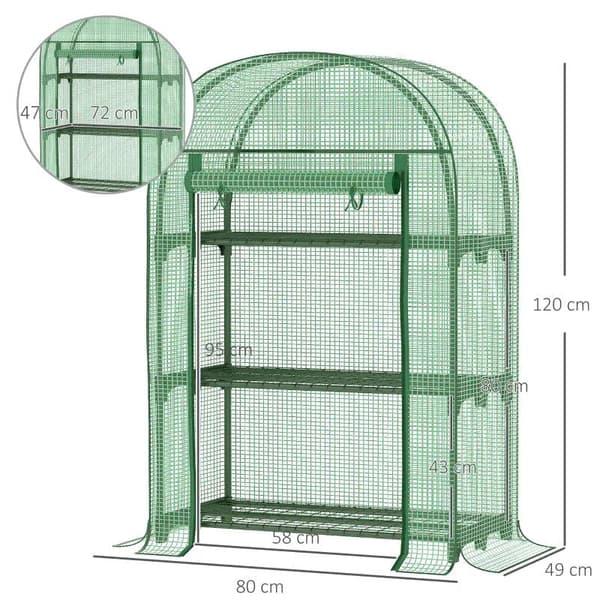 Rootz Drivhus - Folie Drivhus - Balkon Med 3 hylder - Tomathus - Plantehus - Kold Ramme - Metal - Grøn - 80 x 49 x 160 cm