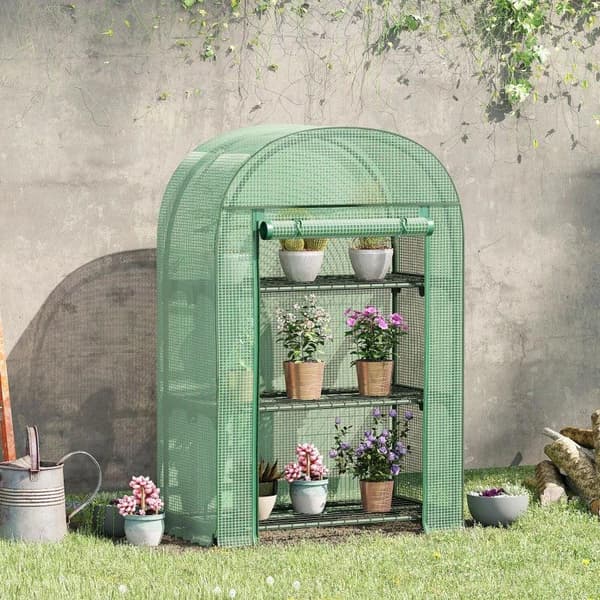 Rootz Drivhus - Folie Drivhus - Balkon Med 3 hylder - Tomathus - Plantehus - Kold Ramme - Metal - Grøn - 80 x 49 x 160 cm
