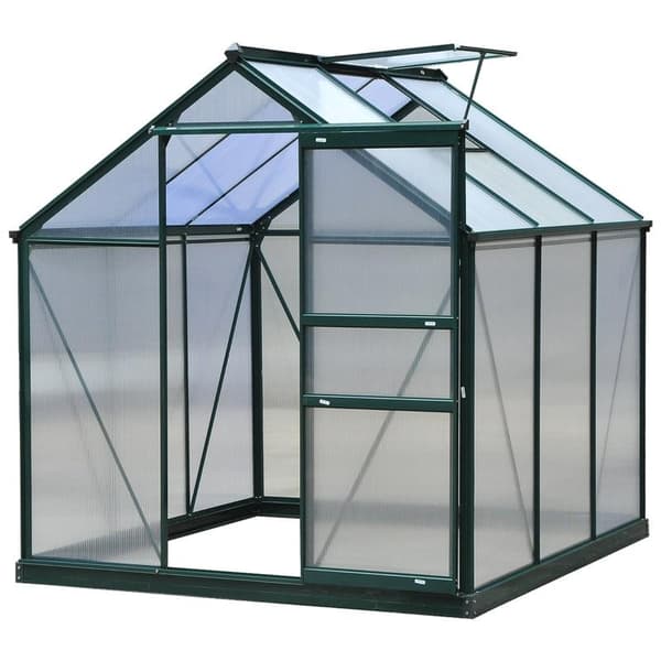 Rootz Drivhus - Walk-in Mini Drivhus - Med Ovenlys - Skydedør - Aluminiumslegering/PC-plade - Grøn/Transparent - 190 x 192 x 201 cm