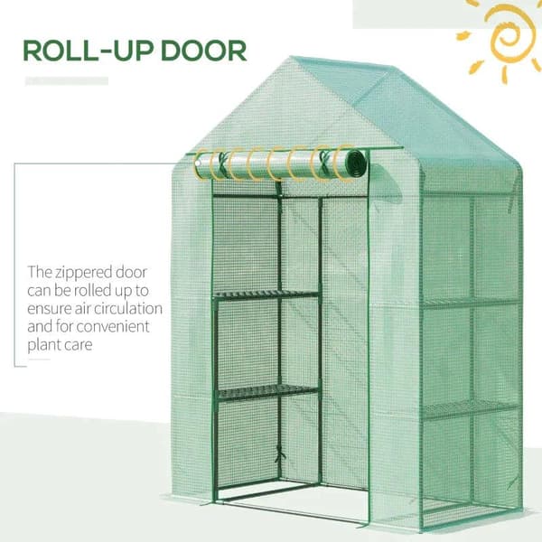 Rootz Folie Drivhus - Drivhus med 6 hylder - Walk-in haveskur Drivhus - Tomathus - Plantehus med rulleindgang - Kold ramme - Grøn - 141 x 72 x 191 cm