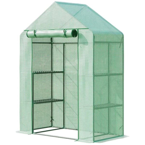 Rootz Folie Drivhus - Drivhus med 6 hylder - Walk-in haveskur Drivhus - Tomathus - Plantehus med rulleindgang - Kold ramme - Grøn - 141 x 72 x 191 cm
