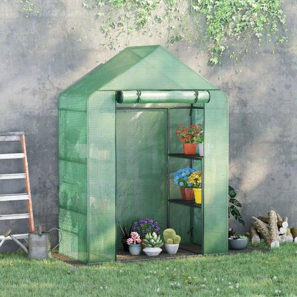 Rootz Folie Drivhus - Drivhus med 6 hylder - Walk-in haveskur Drivhus - Tomathus - Plantehus med rulleindgang - Kold ramme - Grøn - 141 x 72 x 191 cm