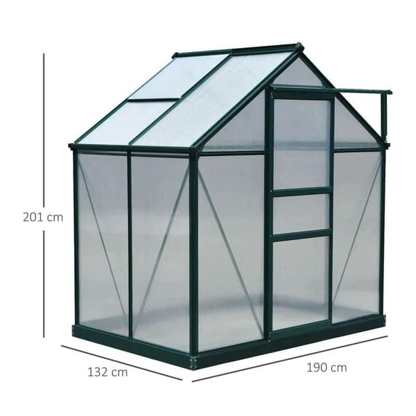 Rootz Greenhouse - Walk-in miniväxthus - Med takfönster - Aluminiumlegering/PC-skiva - Mörkgrön - 1,9x1,3x2 m