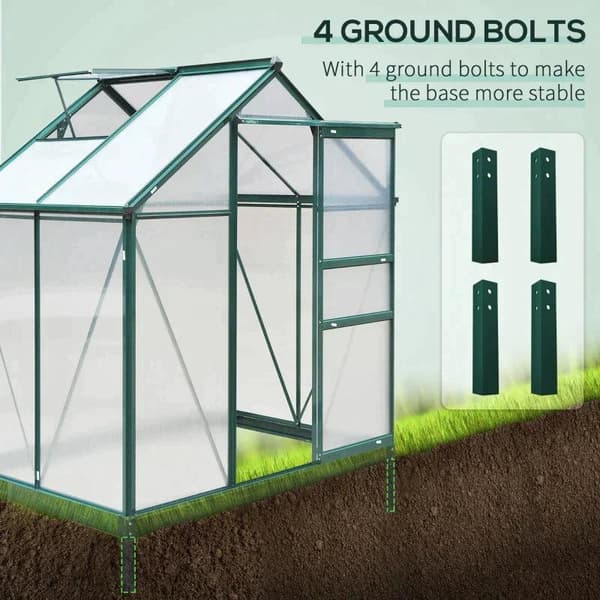 Rootz Greenhouse - Walk-in miniväxthus - Med takfönster - Aluminiumlegering/PC-skiva - Mörkgrön - 1,9x1,3x2 m