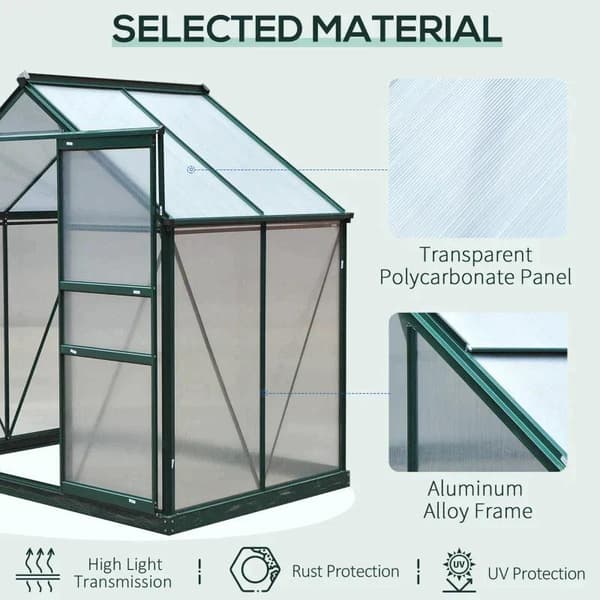 Rootz Greenhouse - Walk-in miniväxthus - Med takfönster - Aluminiumlegering/PC-skiva - Mörkgrön - 1,9x1,3x2 m