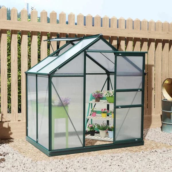 Rootz Greenhouse - Walk-in miniväxthus - Med takfönster - Aluminiumlegering/PC-skiva - Mörkgrön - 1,9x1,3x2 m