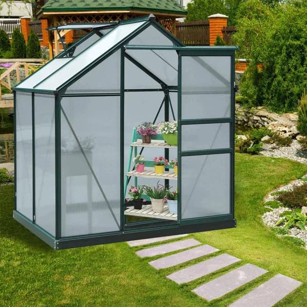 Rootz Greenhouse - Walk-in miniväxthus - Med takfönster - Aluminiumlegering/PC-skiva - Mörkgrön - 1,9x1,3x2 m