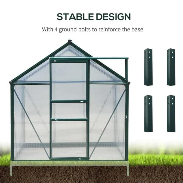 Rootz Drivhus - Klart Polycarbonat Drivhus - Stort Walk-in Green House - Aluminiumslegering/PC-plade - Grøn/Transparent - 190L x 252W x 201H (cm)