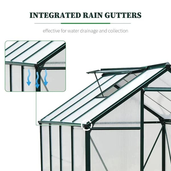 Rootz Drivhus - Klart Polycarbonat Drivhus - Stort Walk-in Green House - Aluminiumslegering/PC-plade - Grøn/Transparent - 190L x 252W x 201H (cm)