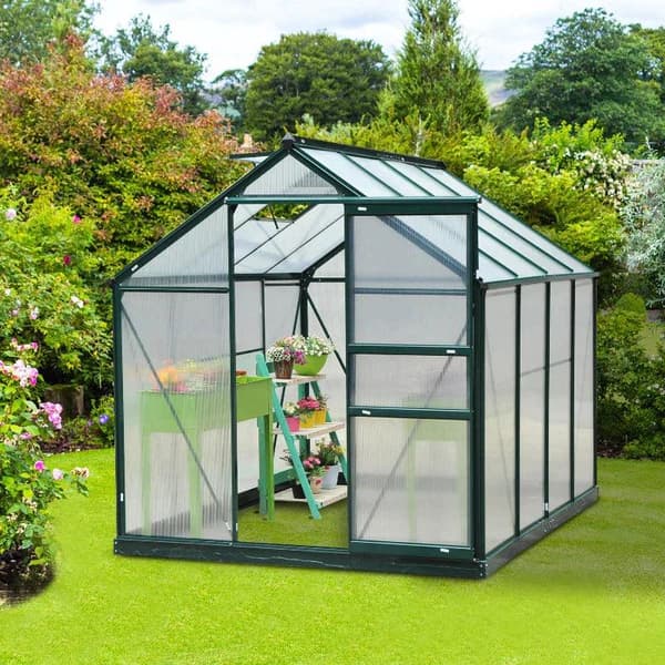 Rootz Drivhus - Klart Polycarbonat Drivhus - Stort Walk-in Green House - Aluminiumslegering/PC-plade - Grøn/Transparent - 190L x 252W x 201H (cm)