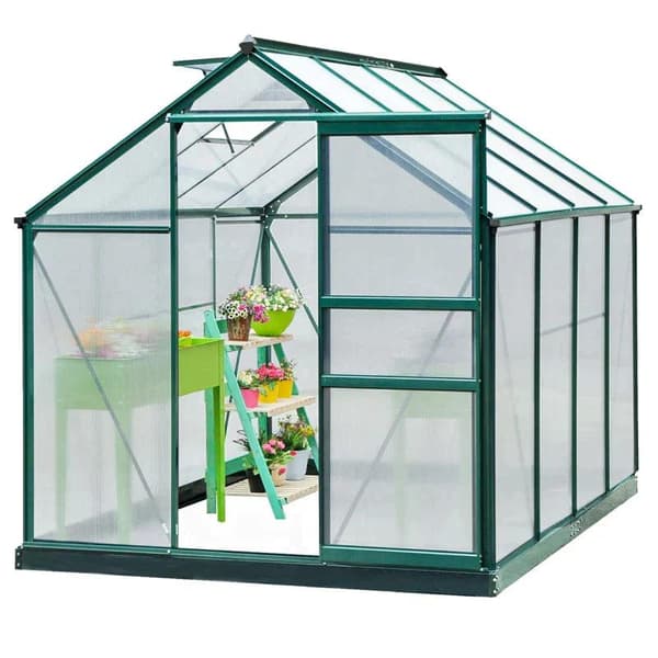 Rootz Drivhus - Klart Polycarbonat Drivhus - Stort Walk-in Green House - Aluminiumslegering/PC-plade - Grøn/Transparent - 190L x 252W x 201H (cm)