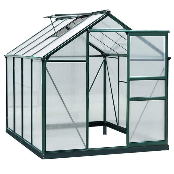 Rootz Drivhus - Klart Polycarbonat Drivhus - Stort Walk-in Green House - Aluminiumslegering/PC-plade - Grøn/Transparent - 190L x 252W x 201H (cm)