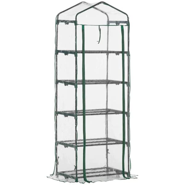 Rootz Folieväxthus - Miniväxthus med 5 hyllor för att odla blommor eller grönsaker - Stål - Plast - Transparent + Grön - 69 x 49 x 193 cm