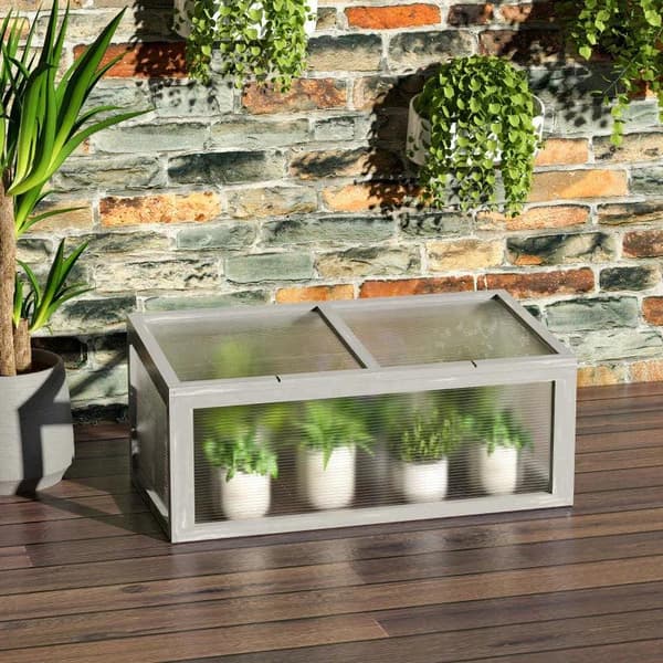 Rootz Mini Drivhus - Have Drivhus - Træ + Polycarbonat - Grå - 90 x 46 x 40 cm